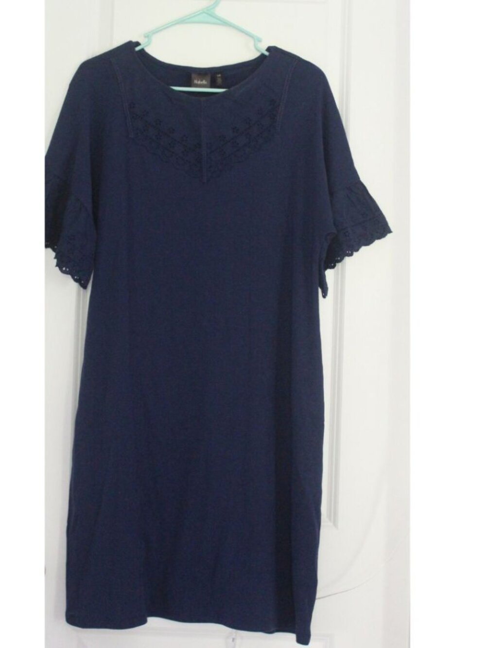 Rafaella Navy Blue Shift Dress Women's Size L  Eyelet Trims NWOT Office Modest